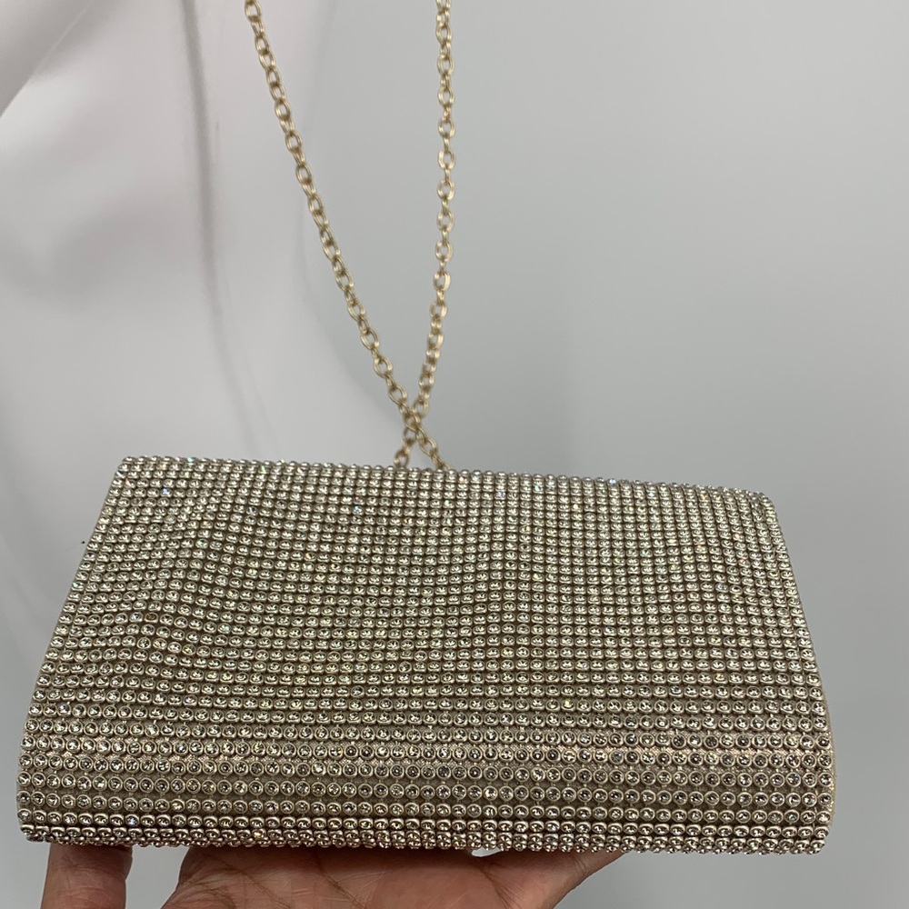 Chic NYE New Years Eve party fancy vintage Gold Chain Crossbody Bag purse used - Picture 6 of 17